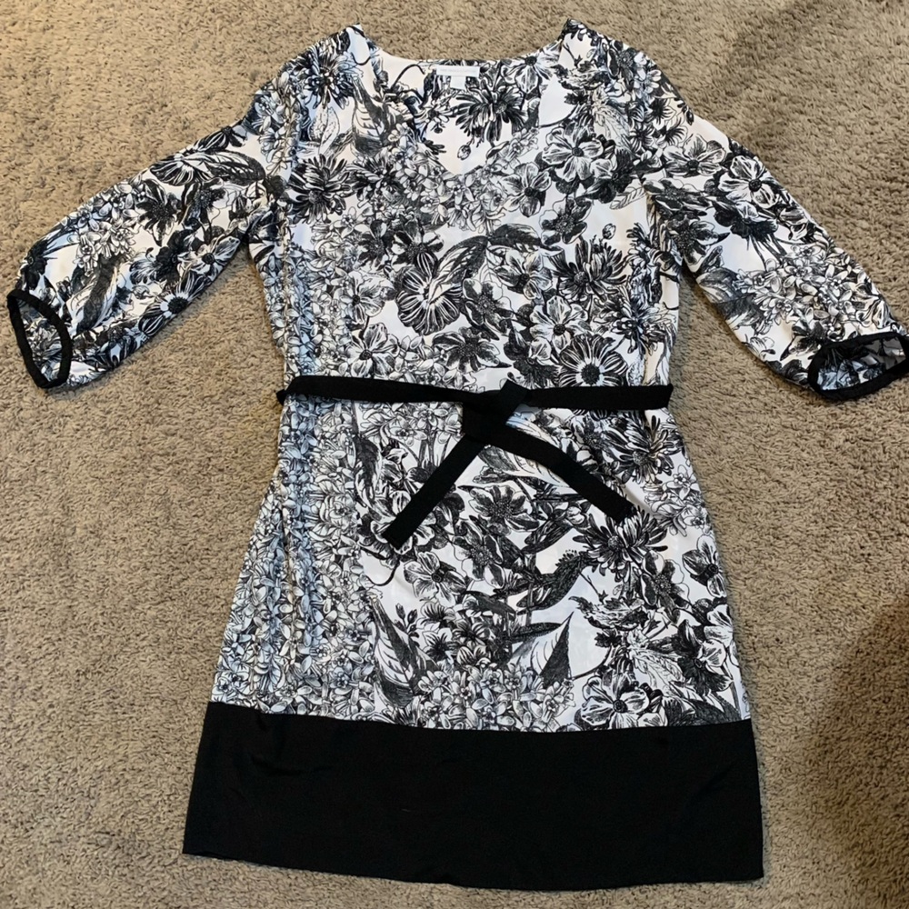 New York & Company Black and White Floral Dress Large